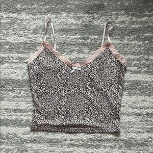 Leopard Print Camisole with Peach Lace